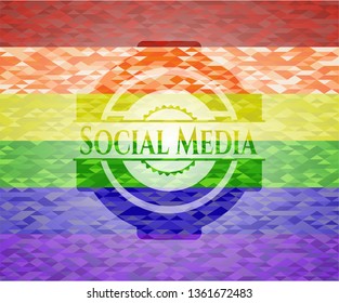 Social Media on mosaic background with the colors of the LGBT flag