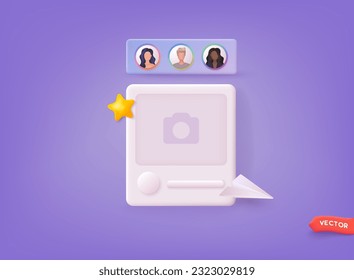 Social media online platform concept, online social communication on applications, Photo frame icon with avatars. 3D Web Vector Illustrations.