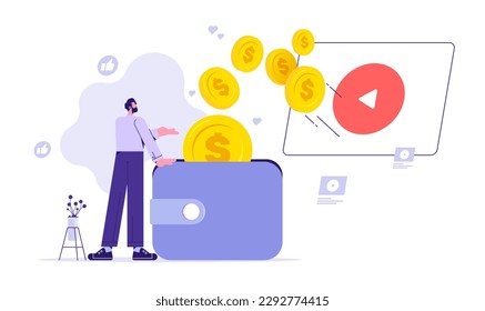 Social media online playing video for make money passive income concept, businessman create video content for make money earning online