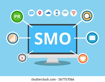 Social Media Optimization concept - vector illustration Flat icons with word SMO