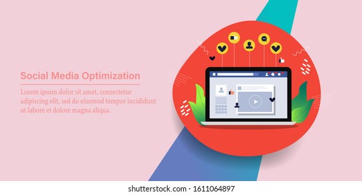 Social media optimization, Digital marketing, Social media sharing - conceptual vector banner with icons and texts