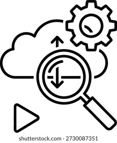 Social media optimization and management concept with cloud gear and magnifying glass