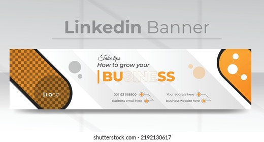 Social media orange LinkedIn banner template. A corporate web banner or professional cover template.