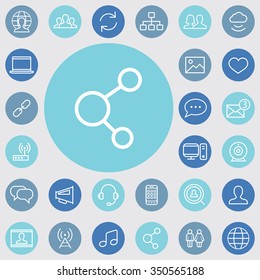 social media outline, thin, flat, digital icon set for web and mobile