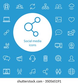 social media outline, thin, flat, digital icon set for web and mobile