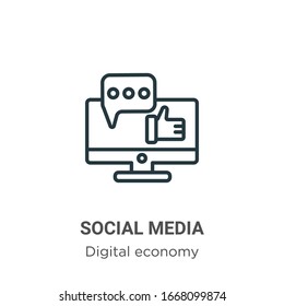Icono de vector de esquema de medios sociales. Icono de redes sociales negras, simple vector plano ilustración de elemento simple del concepto de economía digital editable concepto de golpe aislado en fondo blanco