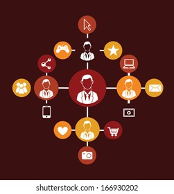 social media over brown background vector illustration  