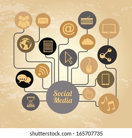 social media over vintage background vector illustration 