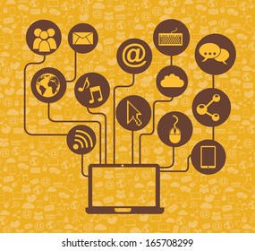 social media over yellow background vector illustration 