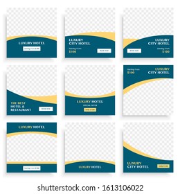 Social Media Pack For Hotel And Real Estate. Business Presentation Templates. Set Of Modern Square Blog Posts Editable Simple Info Banner.