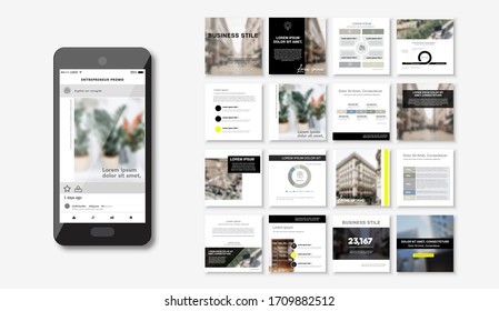 Social media pack Posts for internet content, site for Bloggers, Fashion, ad, Lifestyle brands, Creative businesses blog. Set of square Presentation templates. Unique trendy website slider frames.