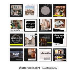 Social media pack Posts for internet content, site for Bloggers, Fashion, ad, Lifestyle brands, Creative businesses blog. Set of square Presentation templates. Unique trendy website slider frames.