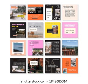 Social media pack Posts for internet content, site for Bloggers, Fashion, ad, Lifestyle brands, Creative businesses blog. Set of square Presentation templates. Unique trendy website slider frames.