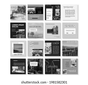 Social media pack Posts for internet content, site for Bloggers, Fashion, ad, Lifestyle brands, Creative businesses blog. Set of square Presentation templates. Unique trendy website slider frames.