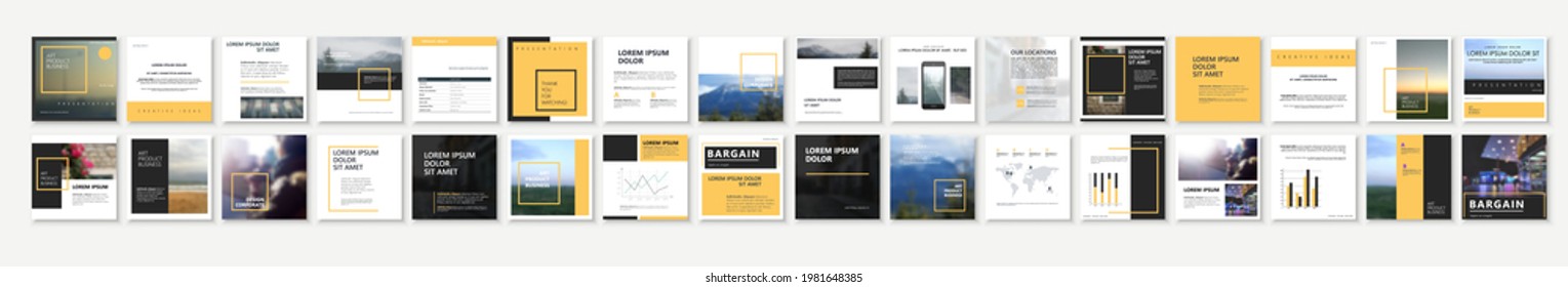 Social media pack Posts for internet content, site for Bloggers, Fashion, ad, Lifestyle brands, Creative businesses blog. Set of square Presentation templates. Unique tren