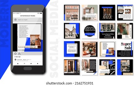 Social media pack Posts for internet content, site for Bloggers, Fashion, ad, Lifestyle brands, Creative businesses blog. Set of square Presentation templates. Unique trendy website slider frames.
