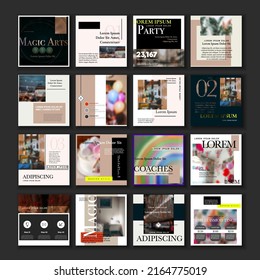 Social media pack Posts for internet content, site for Bloggers, Fashion, ad, Lifestyle brands, Creative businesses blog. Set of square Presentation templates. Unique trendy website slider frames.