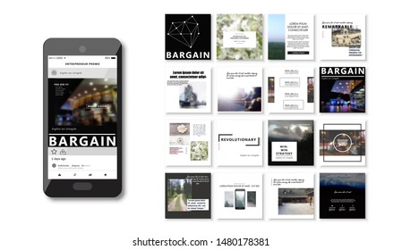 Social media pack. Set of creative modern blog posts or Editable simple info banner shop, trendy covers idea. smm. Square white Cards handpick. Slides for app, web digital travel style. 