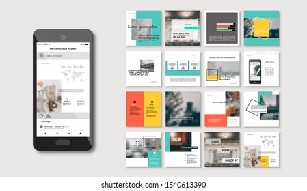 Social media pack. Set of creative modern blog posts or Editable simple info banner shop, trendy covers idea. smm. Square orange black white Cards handpick. Slides for app, web digital travel style.