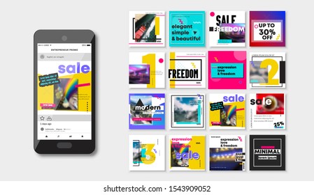 Social media pack. Set of creative modern blog posts or Editable simple info banner shop, trendy covers idea. smm. Square orange colorful Cards handpick. Slides for app, web digital travel style. web