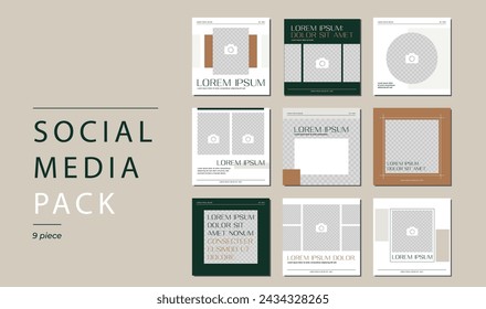 Social media pack set template. Modern and minimal post designs, grid view, background and shapes. Vector.
