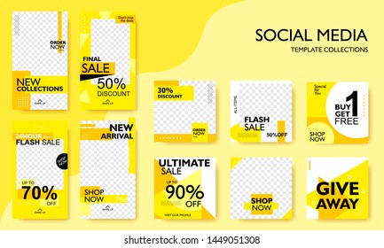 Social media pack template for discount and special offer. Modern promotion square web banner for mobile apps. Geometric abstract pattern frame and  background layout. Vector