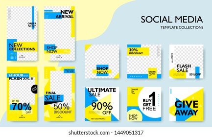 Social Media Pack Template For Discount And Special Offer. Modern Promotion Square Web Banner For Mobile Apps. Geometric Abstract Pattern Frame And  Background Layout. Vector Illustration