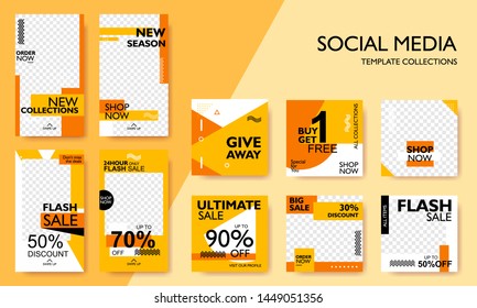 Social media pack template for discount and special offer. Modern promotion square web banner for mobile apps. Geometric abstract pattern frame and  background layout. Elegant sale and promo