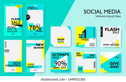 Social media pack template for discount and special offer. Modern promotion square web banner for mobile apps. Geometric abstract pattern frame and  background layout. Elegant sale and promo