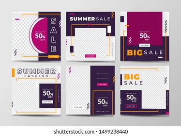 Social media pack template for discount and special offer. Modern promotion square web banner for mobile apps. Geometric abstract frame and background layout