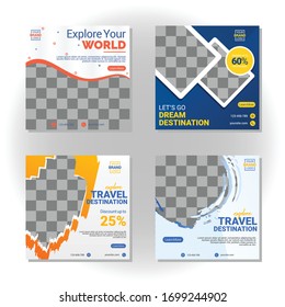 Plantilla de paquete de medios sociales para descuentos y ofertas especiales. Moderno banner web de promoción cuadrada para aplicaciones móviles.