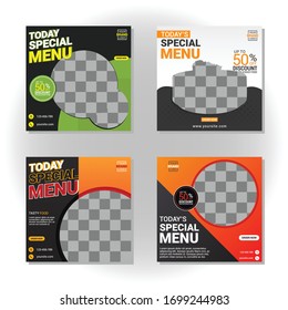 Social media pack template for discount and special offer. Modern promotion square web banner for mobile apps.