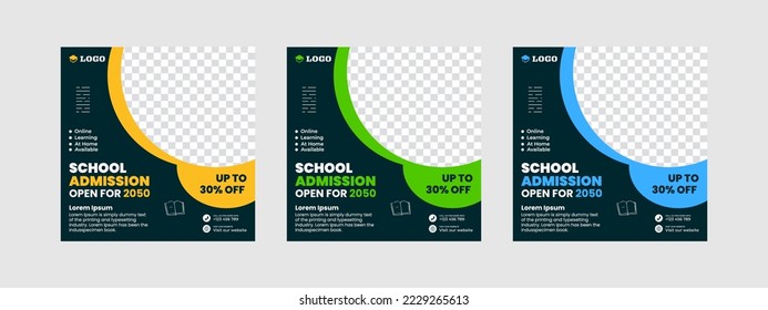 Social media pack template square banner. Suitable for back-to-school school admission social media pack template educational banner and social media post template web banner Instagram banner