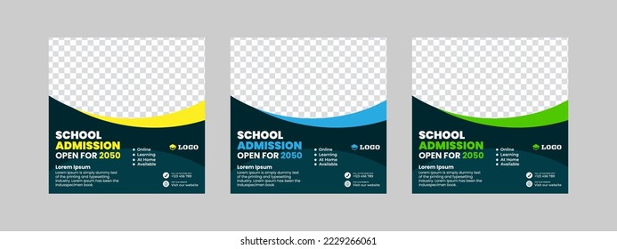 Social media pack template square banner. Suitable for back-to-school school admission social media pack template educational banner and social media post template web banner Instagram banner