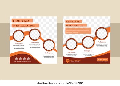 Social media pack template for stories and posts with organic shapes in wave style. Minimal mockup web banner for mobile apps. Abstract background layout use brown color on design element. photo space