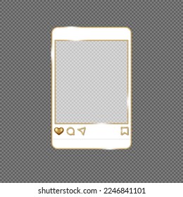 Social media photo frame with 3d golden outline icons. Post template. Vector illustration in minimal style