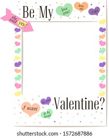 Social Media Photo Frame Template Application Interface. Photo Booth Decor Element For Valentine Day Or Wedding Day. Frame For Your Photo. Mockup. Vector Illustration. 