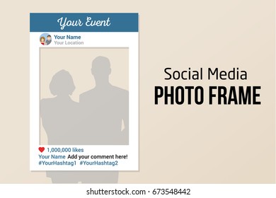 Social Media photo prop frame with likes. White vector template similar to the most popular social network for photo.
