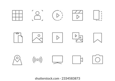 Conjunto de iconos de la plataforma para compartir fotos y videos en medios sociales, trazo editable