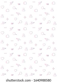 Social media pink and purple gradient icons pattern. Can be used for product package design. Vector illustration isolated on white background.