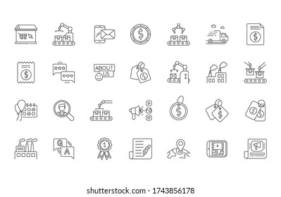 Social media pixel perfect linear icons set. E commerce and retail. Online shopping. Internet trade. Customizable thin line contour symbols. Isolated vector outline illustrations. Editable stroke
