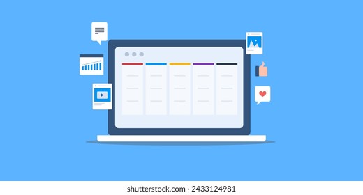 Social media planner, Content calendar for Social media marketing, Posting content on social media, business using content strategy - vector illustration vector with icons