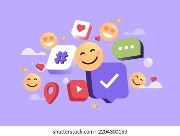 Social media platform and online social communication applications 3d icons on background flat vector illustration.