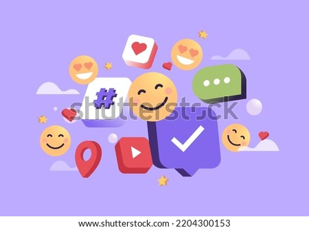 Social media platform and online social communication applications 3d icons on background flat vector illustration.