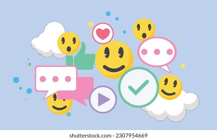 plataforma de medios sociales Uso de medios sociales en línea, concepto de emoji de chat cardíaco.