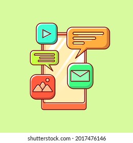 Social Media Platform with Smartphone Background in Flat Design Illustration
