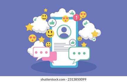 social media platform Social media usage concept, heart emoji, chat and chart with smartphone.