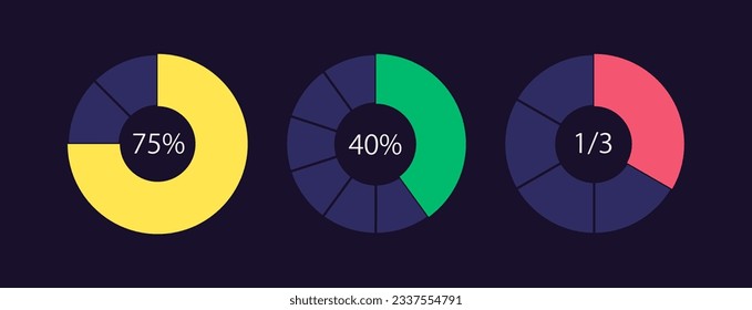 Social media poll results circle infographic design template set for dark theme. Internet research. Editable pie charts with sectors. Visual data presentation. Myriad Pro-Regular font used