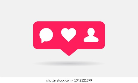 Social Media Pop Up Icons Comment, Like, Follower. Flat Vector Icons Set.