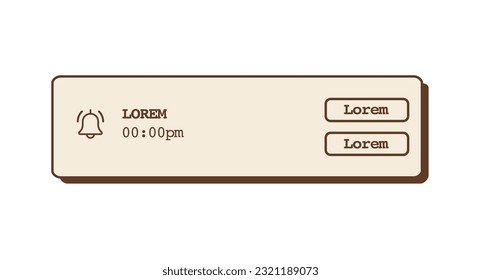 Social media pop up notification banner in retro colors. Mobile app popup reminder message with buttons and alert icon. Nostalgic vintage interface. Vector flat style illustration.